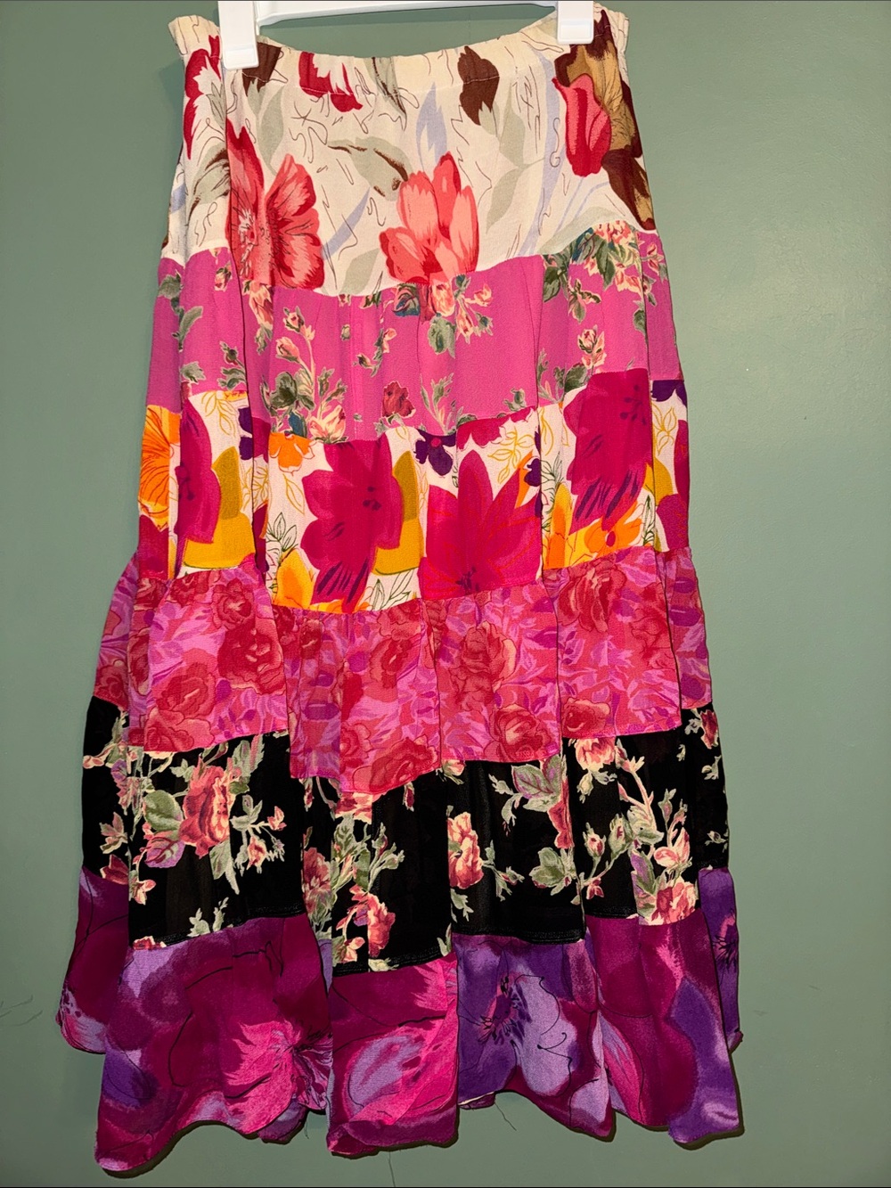 Coldwater Creek Patchwork MIDI Floral Skirt Large Boho